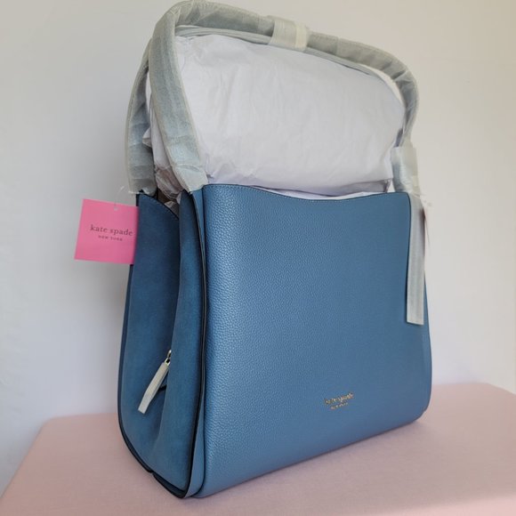 KATE SPADE Knott LARGE Pebbled Leather & Suede Shoulder Bag-Manta Blue⭐ - Picture 2 of 16